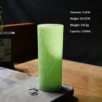 Vas Kaca Bambu Giok Oriental Bebas Timbal dengan Motif Daun Timbul 24,5cm, Penyangga Bunga Lurus untuk Pernikahan dan Rumah