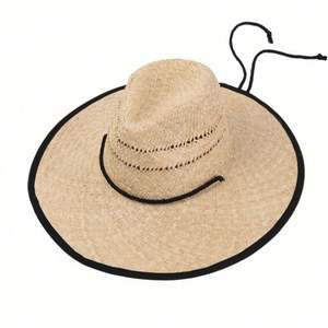 Chapeau de plage safari en paille raphia ajouré à large bord avec cordon de serrage pour voyage, pêche et activités de plein air – Nouvelle collection été en gros - Product Image 2