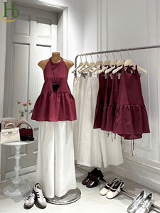 Conjunto de Pantalones y Top Halter con Peplum, Manga Larga, Dos Piezas, Mezcla de Algodón Sólido, Tejido, Corte Regular, Transpirable, Fácil de Usar - Product Image 5