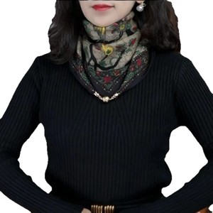 Écharpe carrée en coton et lin imprimée avec fermeture magnétique, cache-cou style coréen, motif frais et doux pour femmes - Product Image 5