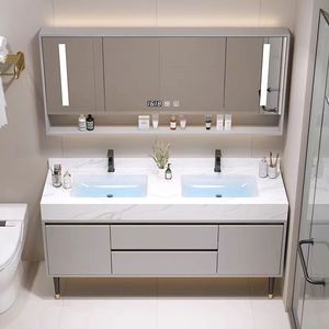 Mueble de Baño Flotante de Piedra Sinterizada con Lavabo de Cerámica sin Costuras, Gabinete Duradero de Múltiples Capas y Espejo Inteligente - Product Image 4