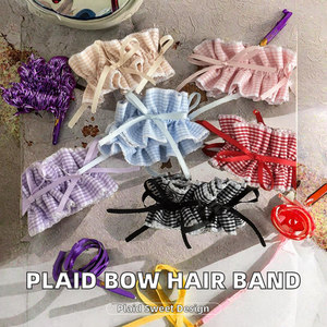 Cintas para el Cabello KAKA con Lazo de Gasa a Cuadros, Lazos de Ballet, Cuerdas para el Cabello, Diademas Plisadas, Accesorios para el Cabello de Uso Diario y para Fiestas - Product Image 2