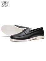 DX5194 Mocassins décontractés pour hommes en PU avec semelle en caoutchouc, à bride Penny, bout pointu, chaussures de bureau à enfiler, noires