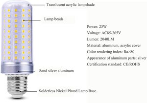 Bóng Đèn Ngô LED 25W Đèn LED Ánh Sáng Ban Ngày 200 W Tương Đương Ánh Sáng Trắng 6000K E26/E27/E14/B22 2100 <span class=keywords><strong>Lumens</strong></span> Để Chiếu Sáng Gia Đình - Product Image 3