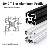 Profilé en aluminium à fente en T 4040, 4040 mm, épaisseur de paroi 2,5 mm, 6063 T5, extrusion industrielle en aluminium argenté/noir