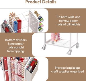 Gift Wrapping Station Metal Premium Steel Lockable Wheels Large Capacity <strong>Storage</strong> Organizer for Gift Wrapping Paper <strong>Drawings</strong> - Product Image 5