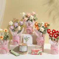 Buket bunga rajut buket bunga Crochet kecil diawetkan LED untuk hadiah Hari Ibu Hari Valentine wisuda