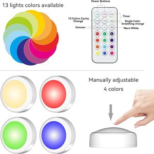 <span class=keywords><strong>Luces</strong></span> de disco con control remoto, luz LED de empuje con pilas, inalámbrica, 13 colores <span class=keywords><strong>RGB</strong></span> <span class=keywords><strong>para</strong></span> armario, pared del dormitorio debajo del armario - Product Image 2