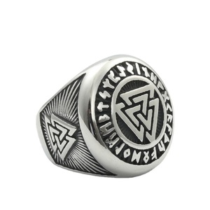 Viking Letter <b>Ring</b> <b>Titanium</b> Steel Geometric Men's Punk Style Stainless Steel Round <b>Ring</b> Silver Gold 280691 - Product Image 4