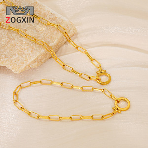 Zogxin Stainless Steel Necklace And <b>Bracelet</b> <b>Set</b> 18K Gold Plated Geometric Chain Link Jewelry For Women Fashion Accessory - Product Image 1