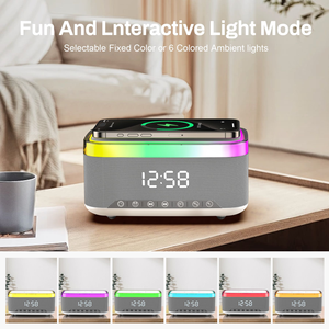 Reloj Despertador Digital Moderno Personalizado con Luz LED de Colores, Radio, Altavoz Bluetooth y Carga Inalámbrica <span class=keywords><strong>para</strong></span> Teléfono - Product Image 5