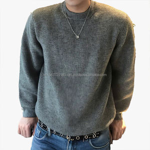 Suéter Gris de Cuello Redondo para Hombre, Estilo Coreano Retro de Otoño Invierno, Camiseta de Punto Informal, Prenda Interior de Estilo Sofisticado - Product Image 1