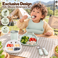 Ensemble d'alimentation pour bébé en silicone au design exclusif, kit d'alimentation pour bébé avec bol et assiette à ventouse, bavoir, cuillère, fourchette, tasse