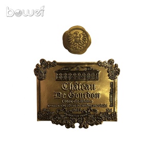 Tùy Chỉnh 3D Nổi Thương Hiệu Riêng Rượu Vang Vàng <span class=keywords><strong>Vodka</strong></span> Whisky Rum Tequila Chai Kim Loại Nhãn - Product Image 2