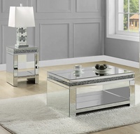 Table basse de luxe en diamant concassé, rectangulaire, miroir, table centrale, table à thé, vente en gros
