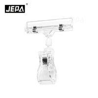 Clip de présentation double tête pivotant à 360° en plastique transparent pour étiquettes de prix de supermarché et supports publicitaires d'étagère