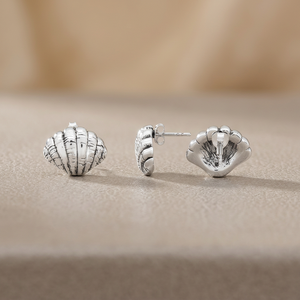 Pendientes de Plata con Forma de Concha Marina para Mujer, Diseño Texturizado 3D Inspirado en el Océano, Estilo Bohemio, Regalo, Plata 925 - Product Image 3