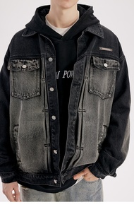 Chaqueta Vaquera Personalizada para <span class=keywords><strong>Hombre</strong></span>, Estilo Vintage, Negra, Lavada a la Piedra, Ropa Urbana, Chaqueta Vaquera Unisex, Gran Venta - Product Image 4