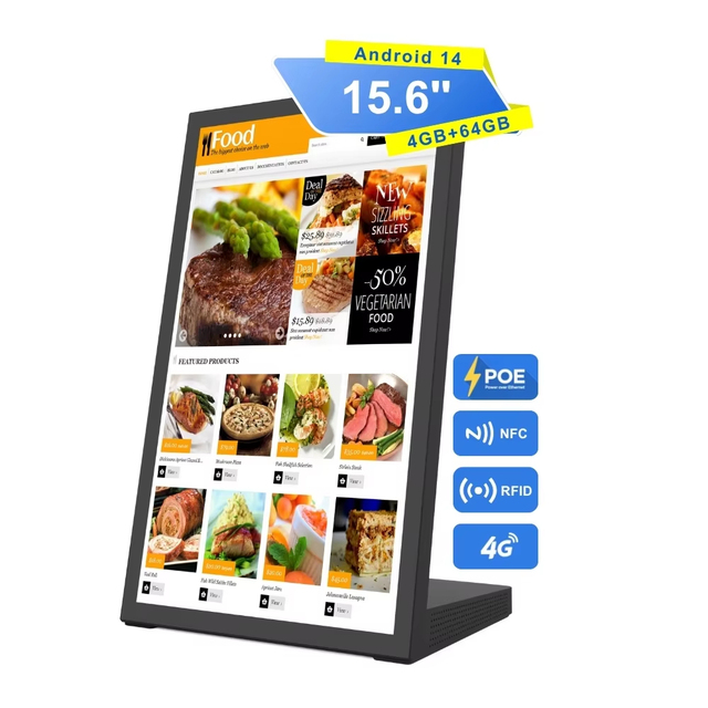 Restaurant Order Desktop Kiosk 15.6 Inch Android 15 4GB 64Gb Tablet Touch Screen Poe Digital Menu Boards PC POS Touch RJ45