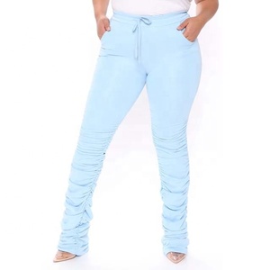 Women's <b>Winter</b> Collection Ruched Flare Pants Stacked Joggers Pleated <b>Bell</b> Bottom Bikers Trousers Split <b>Bell</b> Bottom Pants - Product Image 5