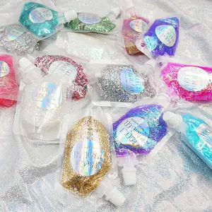 Acessório de glitter em gel, conjunto de etiquetas privadas, não tóxicas, para lábios, unhas e gel