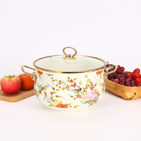 Marmite à soupe de style chinois universelle de 24 cm en émail épaissi, compatible gaz et induction, avec couvercle en verre à bord doré, pour l'exportation en Europe