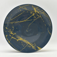Assiettes de Luxe A5 en Céramique et Porcelaine, Motif Marbre Noir Doré, Tendance, Vaisselle Élégante pour Buffet, Compatible Micro-ondes