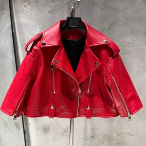 Premium New Jackets Chaqueta de cuero recortada de cuero de oveja Chaqueta de manga corta para <span class=keywords><strong>mujer</strong></span> - Product Image 1