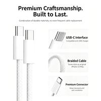 Câble de charge USB-C tressé rond 60W PD à charge rapide, connecteur plus sûr que les câbles en silicone pour iPhone 17, ordinateurs portables et tablettes
