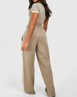 Op maat gemaakte logo bedrukte groothandel katoenen zachte loungewear contrastkleur korte mouw ademende T-shirt broek één set dames 2-delige set dames lounge kleding