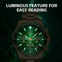 Montre pour homme en acier inoxydable avec boîtier et bracelet ronds, verre saphir, aiguilles luminescentes vertes, mouvement à quartz, résistante à l'eau 30m, bracelet avec fermoir