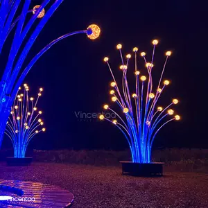 Vincentaa New Design Outdoor Park Lawn Abstract LED Anemone Light Installation Art Light Steel Sculpture