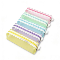 Trousse à crayons transparente en nylon de style japonais, couleur unie, petite taille, portable, fermeture éclair, pour l'école