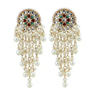 Gold Plated Long Tassel Earrings Jhumka Ethnic Tribal Pearl Dangle Indian Earrings Jewelry for Party Wedding Wear