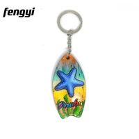 Sac porte-clés personnalisé en bois MDF en forme de planche de surf Souvenirs Aruba Caribbean