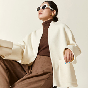 Chaqueta de <span class=keywords><strong>Lana</strong></span> Corta para <span class=keywords><strong>Mujer</strong></span>, Estilo <span class=keywords><strong>Jersey</strong></span> de Béisbol, Cuello Alto, <span class=keywords><strong>Lana</strong></span> Sólida de Doble Cara, Otoño/Invierno - Product Image 1