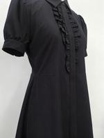 Robe chemise élégante pour femme, en polyester et coton noir, manches courtes, taille mi-haute, pour l'été
