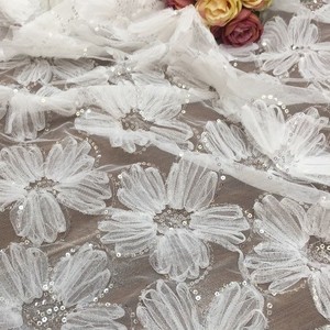 Новая ткань из 100% полиэстера с вышивкой пайетками и бисером, кружевная отделка, узор «Бегония», однотонная, для девочек, с PA-покрытием, напрямую от производителя - Product Image 4