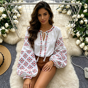 Blusa Elegante de Diseño para Mujer, Venta al por Mayor en China 2026, Cuello Redondo, <span class=keywords><strong>Manga</strong></span> <span class=keywords><strong>Corta</strong></span> con Nudo, Ajustada y Fruncida - Product Image 2