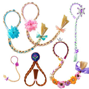 Venta al por mayor Halloween princesa vestir pelucas princesa largo trenzado peluca diademas para niñas Cosplay postizo accesorios de disfraz - Product Image 1