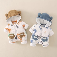 Romper Bayi Berkerudung Musim Dingin, Telinga Kelinci 3D, Patch Boneka Kelinci, Saku Bunga, Jumpsuit Salju Bayi Berlapis Ritsleting