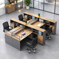 Table de bureau en mélamine avec bordure décorative en forme de croix, pour 4 personnes, avec compartiment de rangement intégré et armoire verrouillable pour le bureau du personnel