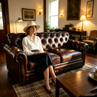 Vintage Chesterfield Echtleder-Sofa mit Knopfheftung und Rollarmlehnen, Braunes Leder-Chester-Sofa für Restaurant-Lobby