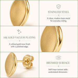 Pendientes de tuerca con diseño de marquesa, de acero inoxidable con baño de oro de 14K al vacío, pendientes minimalistas con forma de hoja, en oro y plata. - Product Image 2