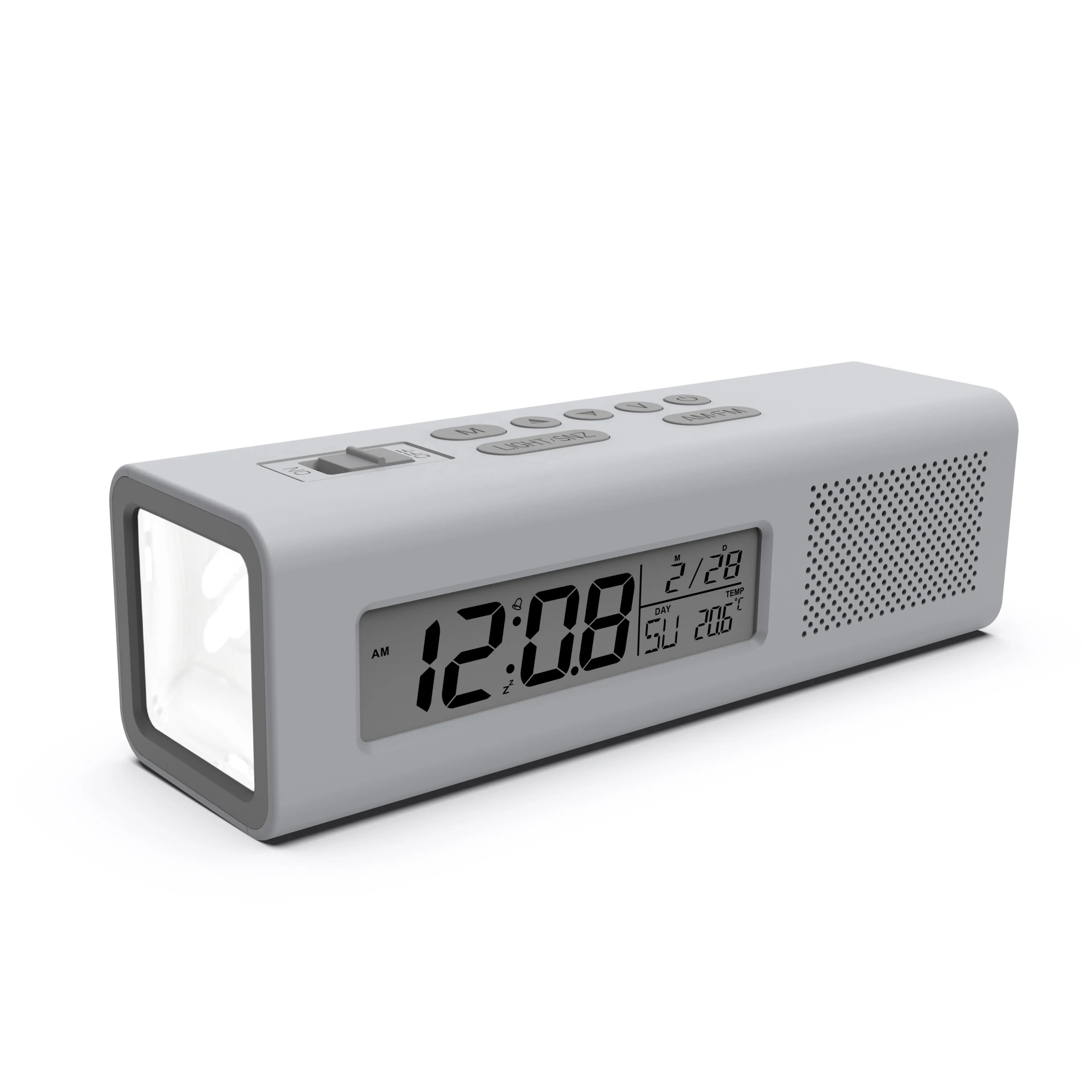 2021 new design temperature display flashlight digital fm radio alarm clock for child study gift