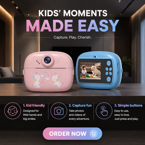 Appareil photo instantané pour enfants en promotion avec carte MicroSD, vidéo HD, grand angle 90°, selfie, écran 2,4 pouces, mise au point fixe - Product Image 5