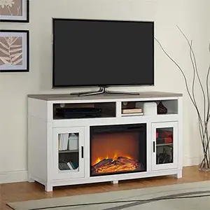Meuble de salon, nouveau style de luxe, meuble tv led en bois avec cheminée