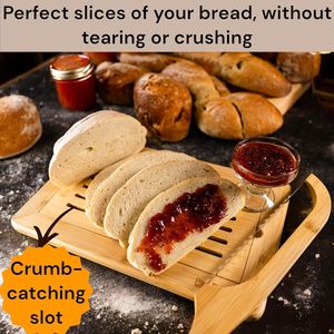 Wooden <b>Bread</b> <b>Knife</b> With Breadcrumb Tray Rectangle Cutting Board Kitchen <b>Bread</b> Slicing Tool Easy To Clean - Product Image 2