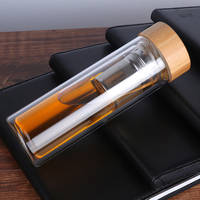 Chaud et froid h2o citron infuseur de fruits bouteille d'eau en verre borosilicate avec couvercle en bois