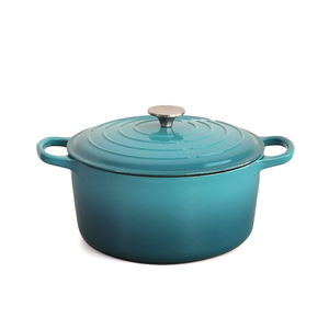 <span class=keywords><strong>Cocotte</strong></span> <span class=keywords><strong>ronde</strong></span> <span class=keywords><strong>en</strong></span> <span class=keywords><strong>fonte</strong></span> émaillée de couleur personnalisable avec couvercle à poignée incurvée et nervures, polyvalente pour ragoûts et braisages - Product Image 1